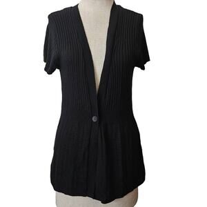 Black Short Sleeve Button Sweater Size Large